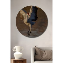 Petmudo AVM Zarif Turna Kuşu Yağlı Boya Görünümlü Dekoratif Ahşap Tablo Yuvarlak Duvar Tablosu