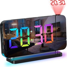 Etashop Rgb Projeksiyonlu Çalar Saat -7AYNA LED Dijital Saat Tavana Zaman Yansıtma USB & Type C Şarj Rgb Atmosfer Gece Lambası Siyah