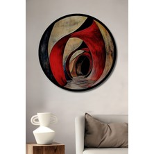 Petmudo AVM Soyut Kırmızı Tünel Yağlı Boya Görünümlü Ahşap Tablo Yuvarlak Duvar Tablosu Çerçeve Görünümlü