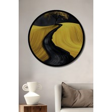 Petmudo AVM Altın Vadi Kara Yol Desenli Soyut Sanat Ahşap Tablo Yuvarlak Tablo Çerçeve Görünümlü