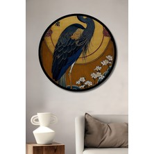 Petmudo AVM Asya Desenli Suluboya Görünümlü Ahşap Tablo Yuvarlak Duvar Tablosu Çerçeve Görünümlü