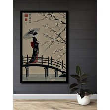 Petmudo AVM Japon Hanımefendisi Kiraz Çiçekleri Köprüsü Ahşap Antre,salon,ofis,mutfak Tablo Çerçeve Görünümlü
