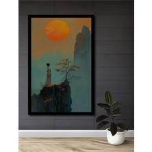 Petmudo AVM Büyük Gün Batımında Kadın Figürü Yağlı Boya Görünümlü Ahşap Ev,antre,ofis Tablo Çerçeve Görünümlü