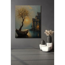 Petmudo AVM Altın Işık Yağlı Boya Görünümlü Dekoratif Ahşap Ev,antre,salon,ofis,mutfak,yatak Odası Tablo