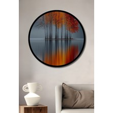 Petmudo AVM Sonbaharın Büyülü Yansımaları Sulu Boya Görünüm Ahşap Tablo Yuvarlak Duvar Tablosu Çerçeve Görünüm