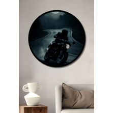 Petmudo AVM Gece Yarısı Motoru Yağlı Boya Görünümlü Ahşap Tablo Yuvarlak Duvar Tablosu Çerçeve Görünümlü