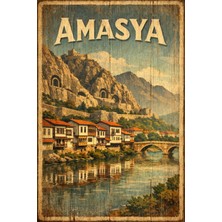 BiveSa Amasya Retro Ahşap Poster