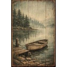 BiveSa Puslu Göl Havası Retro Ahşap Poster