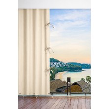 Taç Bej Su Geçirmez Balkon Perdesi | Lüks Kornisli Bağcıklı Branda Balkon Brandası