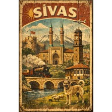 BiveSa Sivas Ili Retro Ahşap Poster
