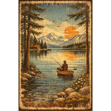 BiveSa Sessiz Balıkçı Retro Ahşap Poster