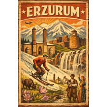 BiveSa Ezurum Ili Retro Ahşap Poster