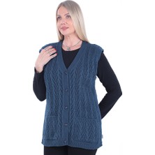 İKSUN Kadın V Yaka Kalın Yün Kaz Ayağı Modelli Triko Düğmeli Cepli Anne Yelek