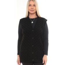 İKSUN Kadın V Yaka Kalın Yün Baklava Model Triko Düğmeli Cepli Kışlık Anne Yelek