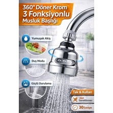 Krom 3 Fonksiyonlu Su Tasarruflu Musluk Başlığı Mutfak Çeşme Evye Batarya Ucu 360 Derece Döner