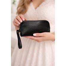 Cihania Store Krokodil Desen Siyah Küçük Boy El Çantası - Cüzdan 18 cm