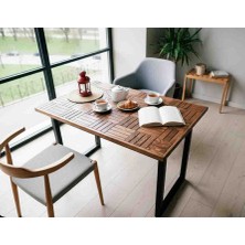 Mirrorss Ceviz Renk Yemek Masası Mutfak Balkon Masası Retro Parke Tasarım 120 x 75 x 72