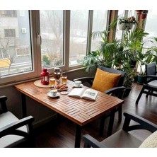 Mirrorss Ceviz Renk Yemek Masası Mutfak Balkon Masası Retro Parke Tasarım 120 x 75 x 72