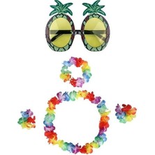 Bilfold Renkli Ananas Gözlük, Taç, Kolye ve Bileklik Seti