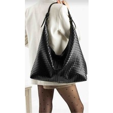 The Moiss Trok Baskı Örgü Dokulu Salaş Siyah Renk Kadın Omuz Çantası