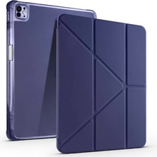 Ennar Apple iPad 9.nesil 10.2 Inç Uyumlu A2602 A2604 Üçgen Standlı Kalem Bölmeli Uyku Modlu Tablet Kılıfı+Tablet Kalemi