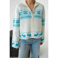 Ykw Kadın Krem Mavi Hırka