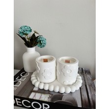 Violet Candle Decor Dekoratif Çiçek Desenli Mum Set(Tepsi Dahil)