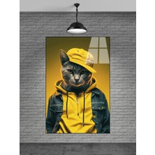 Petmudo AVM Sarı Kapşonlu Kedi Cam Tablo