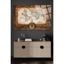 Petmudo AVM Eski Dünya Haritası 4mm Kırılmaz Temperli Yüksek Çözünürlüklü Cam Tablo
