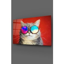 Petmudo AVM Renkli Gözlüklü Kedi Cam Tablo