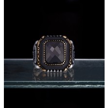 Yıldırım 925 Ayar Gümüş Siyah Doğal Taşlı Bakır Ton Detaylı Klasik Desenli Erkek Yüzük