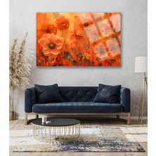 Petmudo AVM Turuncu Retro Çiçekler Yatay Cam Tablo Kırılmaz Lüks Cam Tablo Ev Hediyesi