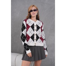 Parkkaron Kadın Triko Hırka Ceket - Bisiklet Yaka Baklava Desenli Düğme Kapama // V8581