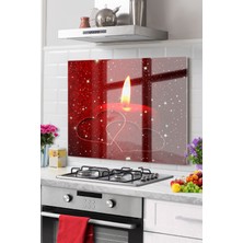 Petmudo AVM Premium Mutfak Cam Ocak Arkası Koruyucu Tezgah Ankastre Arkası Koruyucu 50X50CM | Mum Kırmızı Kalp