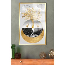 Petmudo AVM Gold Detaylı Geyik Harika Tasarım Lüks Kırılmaz Cam Tablo 4mm Ev Iş Yeri Ofis Hediyesi Tablo