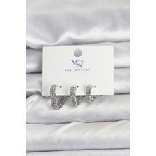 Mutlu Müşteri Gümüş Renk Pirinç Zirkon Taşlı Kalpli Kadın Küpe