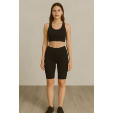 Elze Moda Kadın Boyundan Geçirmeli Spor Büstiyer & Yüksek Bel Toparlayıcı Şort Tayt Takım