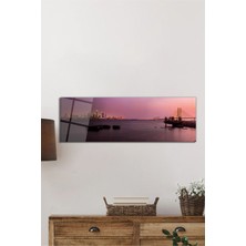 Petmudo AVM Renkli Deniz ve Şehir Panorama Çerçevesiz Cam Tablo, Duvara Asmaya Hazır Metal Askı Aparatlı