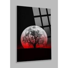 Petmudo AVM Ultra Yüksek Çözünürlüklü Siyah Kırmızı Ay ve Dal Görseli Ev, Ofis, Hediyesi