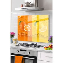 Petmudo AVM Premium Mutfak Cam Ocak Arkası Koruyucu Tezgah Ankastre Arkası Koruyucu | Portakal Limon