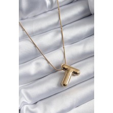 Arthurs 316L Çelik Gold Renk Bubble "t" Harf Model Kadın Kolye