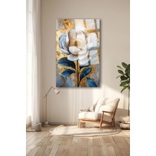 Petmudo AVM Gold Detay Çiçek Cam Tablo Ultra Canlı Renkli Kırılmaz Cam Tablo Ev Hediyesi Ofis Hediyesi