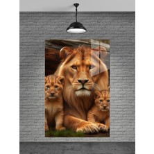 Petmudo AVM Aslan ve Yavruları Cam Tablo