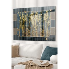 Petmudo AVM Gold Detaylı Ağaç Dalları ve Kuş | Doğa Temalı Cam Tablo | 50X70 cm