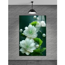 Petmudo AVM Beyaz Çiçek Cam Tablo Ev Dekorasyon,balkon Dekorasyonu,dekoratif,duvar Tablo,mutfak Tablo