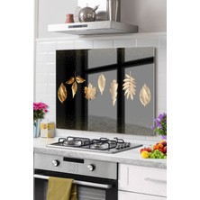 Petmudo AVM Premium Mutfak Cam Ocak Arkası Koruyucu Tezgah Ankastre Arkası Koruyucu 52X60CM | Yaprak Gold