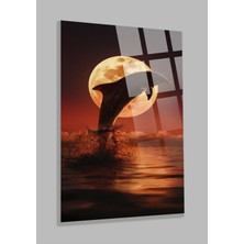 Petmudo AVM Gün Batımı Yunus Balığı Kırılmaz Cam Tablo, Ev ve Ofis Hediyesi Yüksek Çözünürlüklü 4mm Cam Tablo