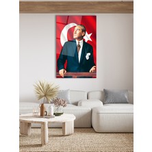 Petmudo AVM Mustafa Kemal Atatürk ve Türk Bayrağı Dikey Cam Tablo Modern Ev Ofis Salon Hediyelik Büyük Tablo