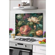 Petmudo AVM Cam Ocak Arkası Koruyucu Tezgah Ankastre Arkası Koruyucu | 60X52 cm | Vintage Çiçekler