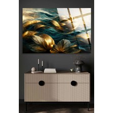 Petmudo AVM Lüks Gold Çiçek Görseli 4mm Kırılmaz Temperli Yüksek Çözünürlüklü Cam Tablo